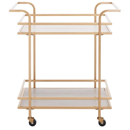 Safavieh 29.5 x 17.9 x 32.6 in. Lameris 2 Tier Bar Cart with Handles - Matte Gold & Grey BCT8011B